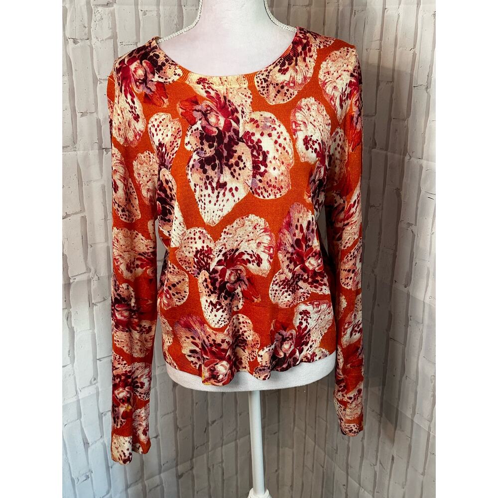 SAMANTHA SUNG Bright Orange Floral Light Sweater
